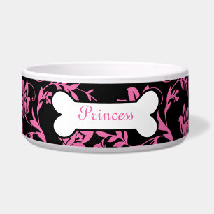 Pink und Schwarz Blütencreme für Haustiere - Hund Napf