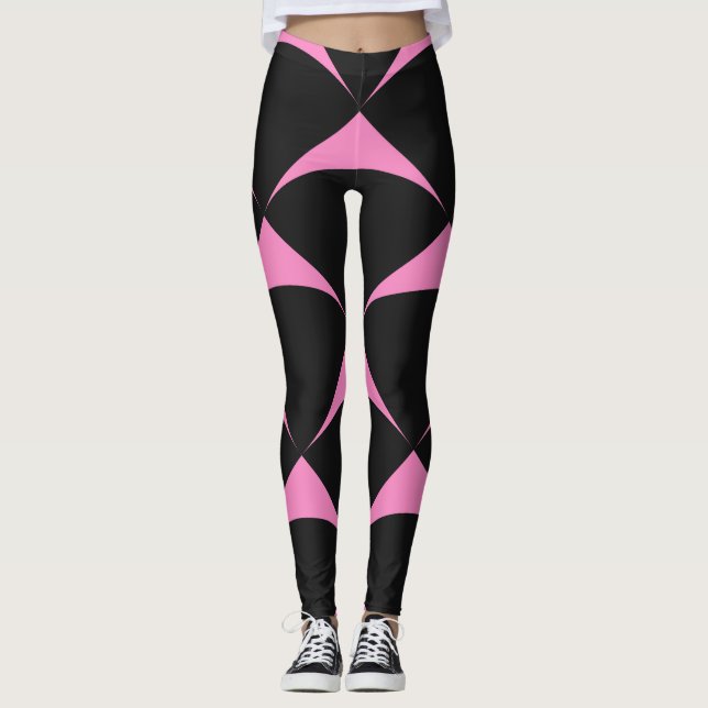 Pink und Schwarz Geometrisches Muster Leggings (Vorderseite)