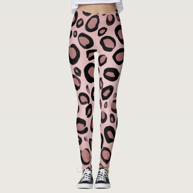 Pink und schwarz gestrichene Cheetah Leopard Druck Leggings (Vorderseite)
