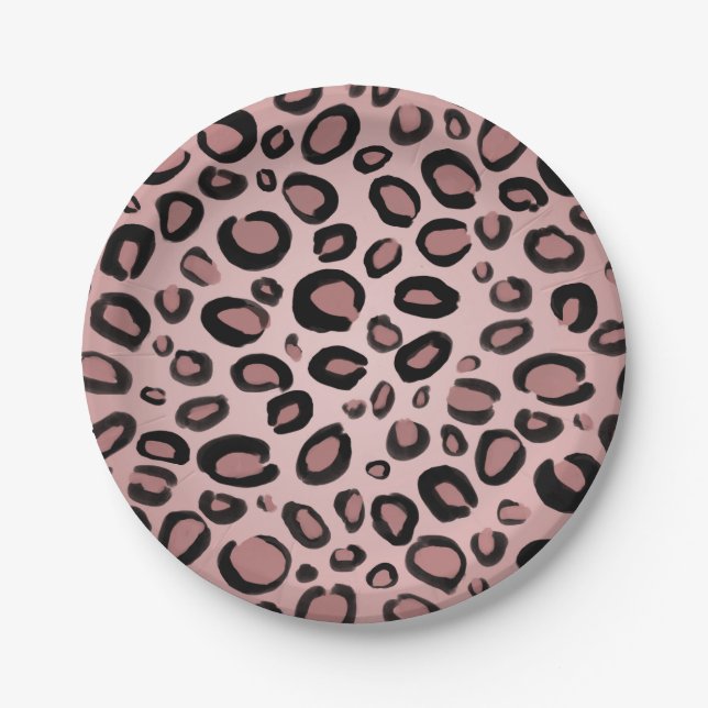 Pink und schwarz gestrichene Cheetah Leopard Druck Pappteller (Vorderseite)