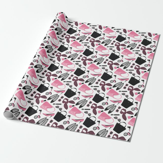 Pink und schwarz gürtelnde Sachen Design Packpapie Geschenkpapier (Ungerollt)