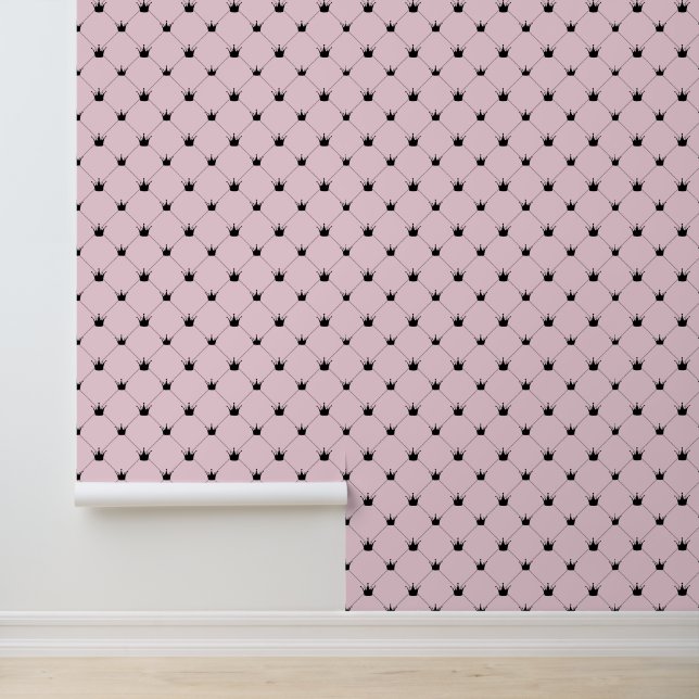 Pink und Schwarz-Kronen-Muster Tapete (Anwendung)