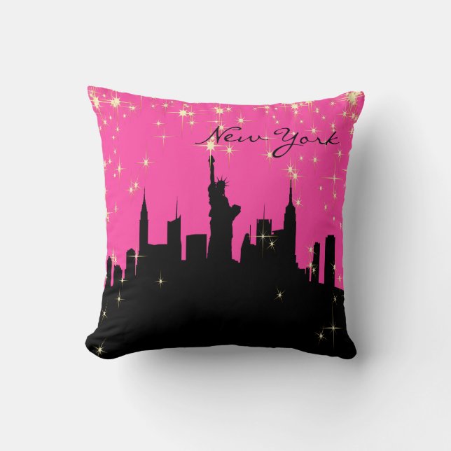 Pink-und Schwarz-New- YorkSkyline Kissen (Vorderseite)
