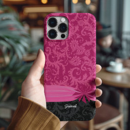 Pink und schwarz Personalisiert Damask iPhone Cove 16 Pro Hülle
