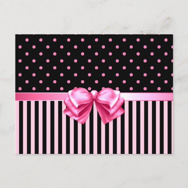 Pink und schwarz Polka Punkte/Streifen Postkarte (Vorderseite)
