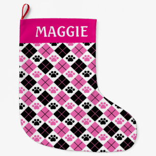 Pink und Schwarz Raute Druckmuster Großer Weihnachtsstrumpf