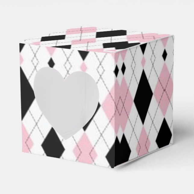 Pink und Schwarz Raute Muster Herz-Bevorzugung Box Geschenkschachtel (Vorderseite)