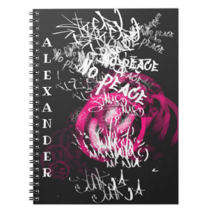 Pink und schwarz Text No Peace Street Graffiti Notizblock