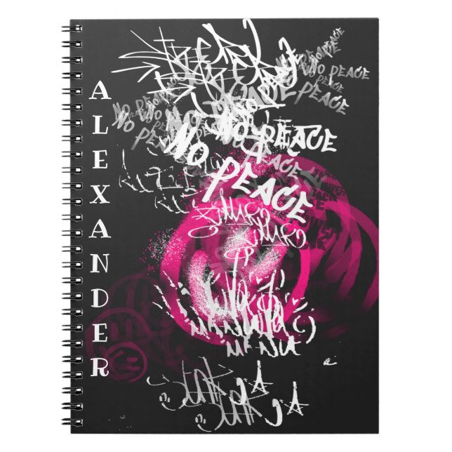 Pink und schwarz Text No Peace Street Graffiti Notizblock (Vorderseite)
