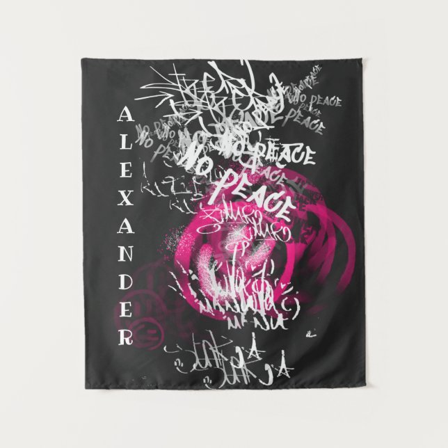 Pink und schwarz Text No Peace Street Graffiti    Wandteppich (Vorderseite)