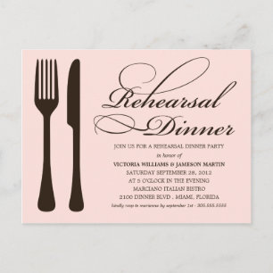 PINK UND SCHWARZE FLATWARE PROBE DINNER INVITE EINLADUNGSPOSTKARTE