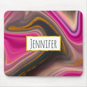 Pink und schwarzes Abstrakt mit goldenen Schwüngen Mousepad