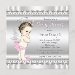Pink und Silver Angel Baby Dusche Einladung