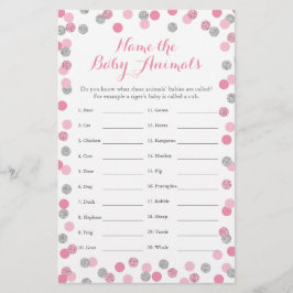 Pink und Silver Baby Dusche Baby Animal Name Spiel