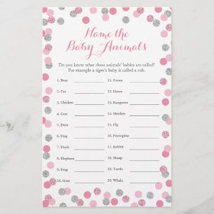 Pink und Silver Baby Dusche Baby Animal Name Spiel