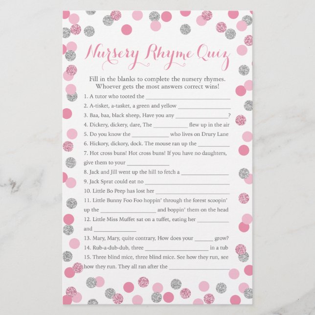 Pink und Silver Baby Dusche Kinderzimmer Rhyme Qui (Vorderseite)