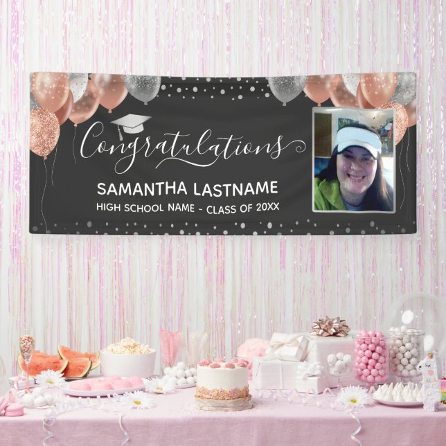 Pink und Silver Balloons Abschluss Banner (Party)