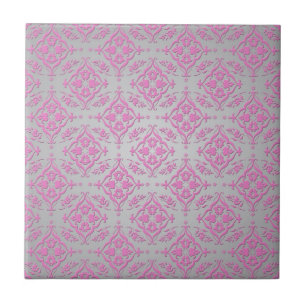 Pink und Silver Girl Damask Muster Fliese