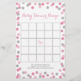 Pink und Silver Glitzer Babydusche Bingospiel Flyer