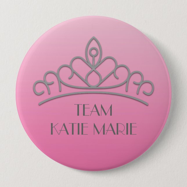Pink und Silver Pageant Tiara Support / Team Button (Vorderseite)