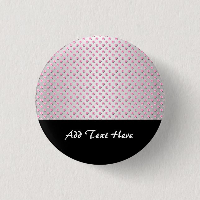 Pink und Silvery White Polka Punktmuster Button (Vorderseite)