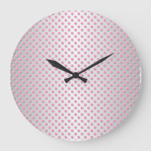 Pink und Silvery White Polka Punktmuster Große Wanduhr
