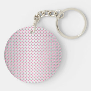 Pink und Silvery White Polka Punktmuster Schlüsselanhänger