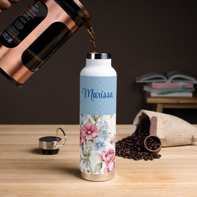 Pink und Sky Blue Floral und Polka Dots Trinkflasche (Kaffee)