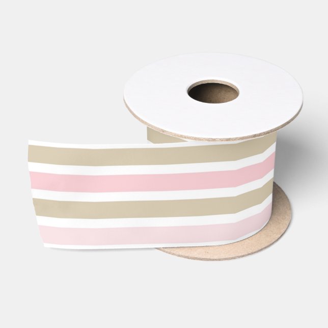 PINK UND TAN MIT WEISSEN STREIFEN SATINBAND (Spule)
