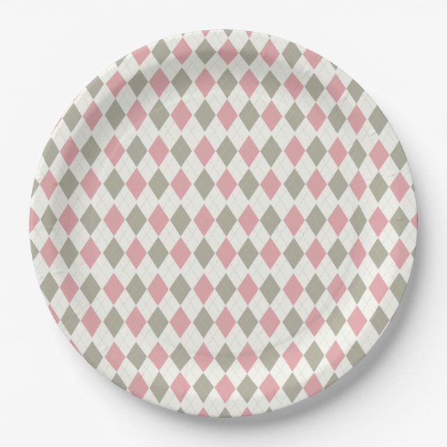 Pink und Taupe Raute Muster-Elegant Versatile Pappteller (Vorderseite)