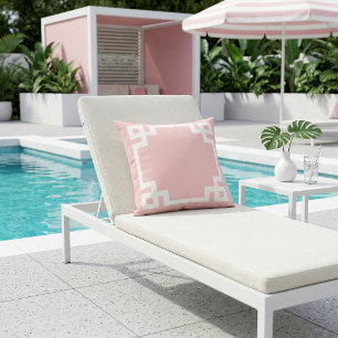 Pink und weiß griechischer Schlüssel   Editierbare Kissen