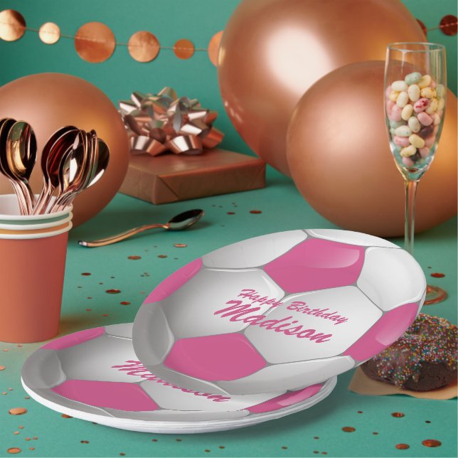 Pink und weiß, individuell einstellbarer Geburtsta Pappteller (Multi)