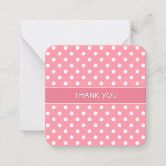 Pink und weiß Polka Punkte Mini danke Karte (Vorderseite)
