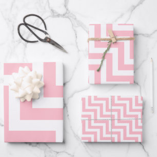 Pink und weiß Unterschiedliche Größen Diagonal Zic Geschenkpapier Set