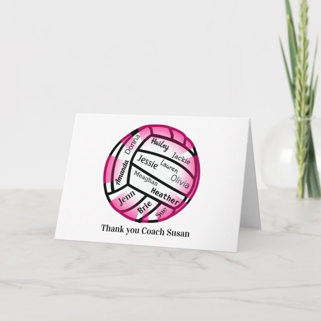 Pink und Weiß Volleyball Danke, Coach Card Dankeskarte (Vorderseite)
