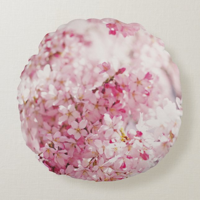 PINK UND WEISSE CHERRBLOSSOM RUNDES KISSEN (Vorderseite)