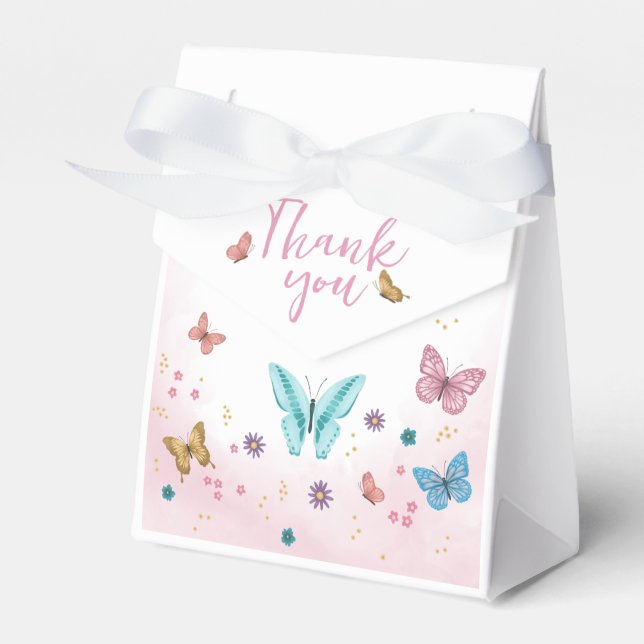 Pink und Whimsical Butterfly Babydusche Geschenkschachtel (Vorderseite)