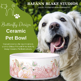 Pink und White Butterfly Design Keramik Pet Bowl Napf
