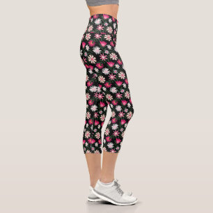 Pink und White Daisy Muster Capri Leggings