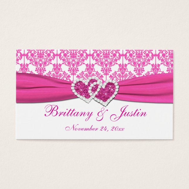 Pink und White Damask Hochzeitsvorzeichen (Vorderseite)
