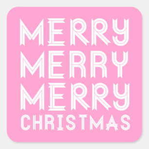Pink und White Frohe Weihnachtskleber Quadratischer Aufkleber