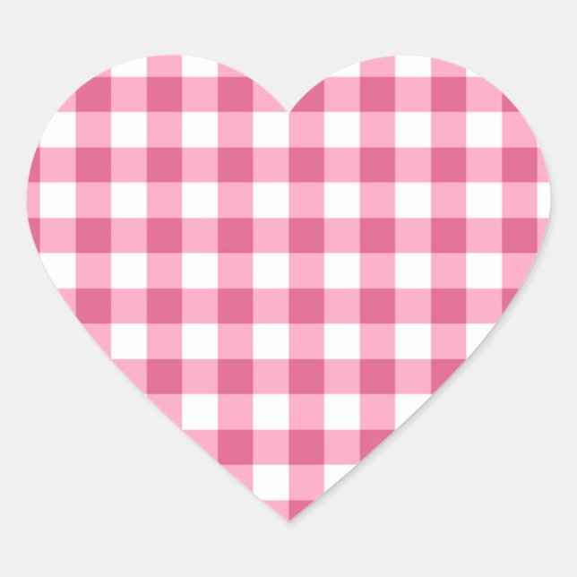 Pink und White Gingham Karo Muster Herz-Aufkleber (Vorderseite)