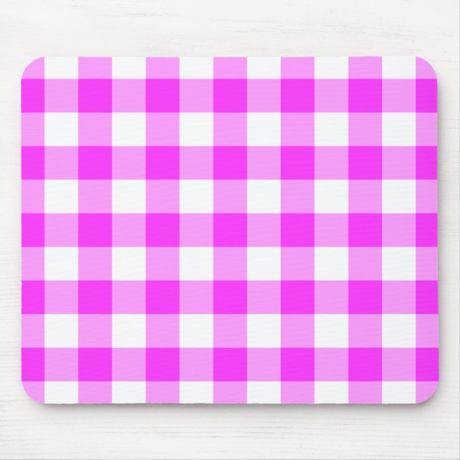 Pink und White Gingham Muster Mousepad (Vorne)