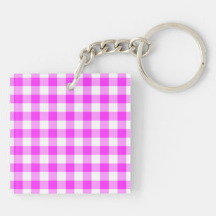 Pink und White Gingham Muster Schlüsselanhänger