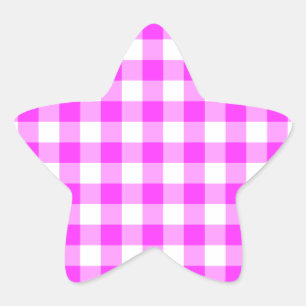 Pink und White Gingham Muster Stern-Aufkleber