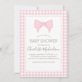 Pink und White Gingham Pattern Baby Dusche Einladung