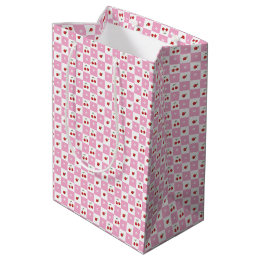 Pink und White Gingham Pattern Kirschen Geschenkta Mittlere Geschenktüte