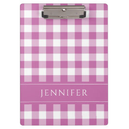 Pink und White Gingham Prüfmuster Name Print Klemmbrett