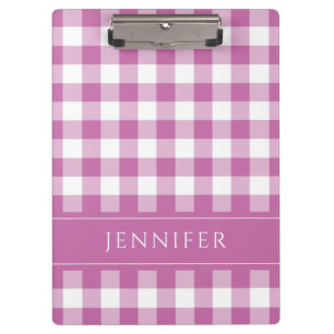 Pink und White Gingham Prüfmuster Name Print Klemmbrett