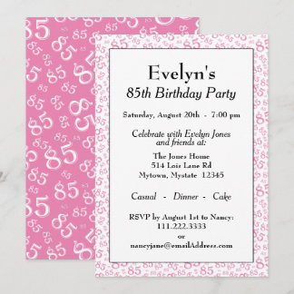 Pink und White Number Pattern der 85. Geburtstagsp Einladung